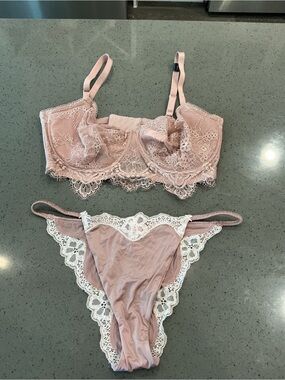#147 Victoria's Secret Dusty Pink Lace Balconette Bra & Lace-Trim Bikini